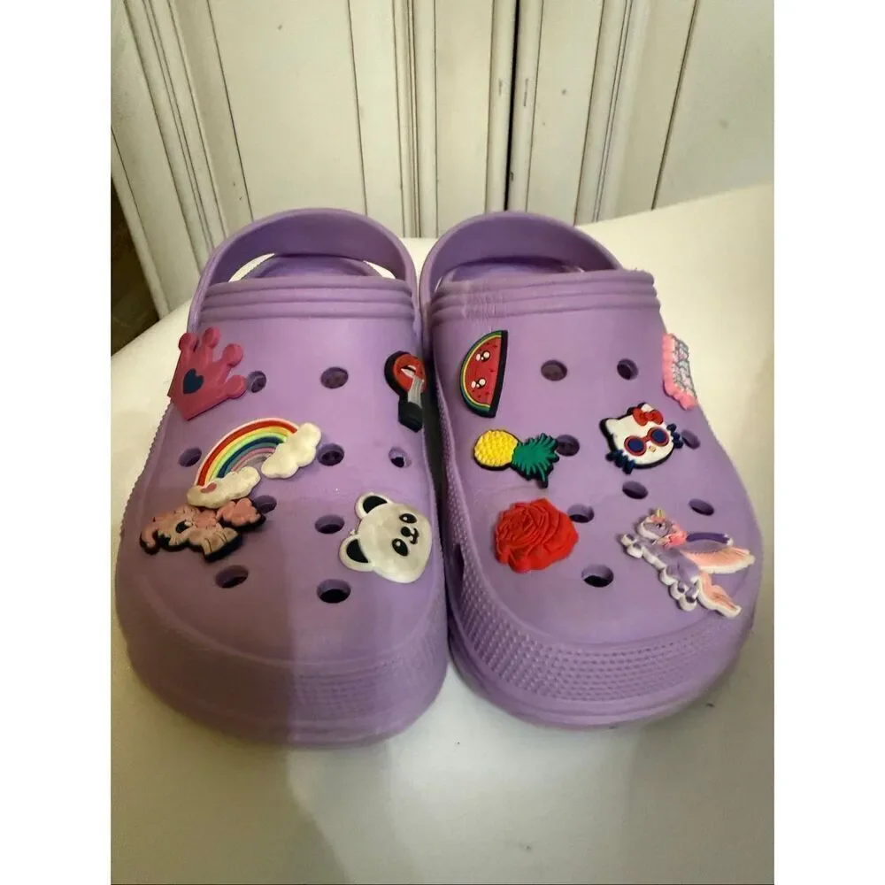 Crocs Big Girls Jibbitz Charms Classic Clog Sandals Purple Size 34